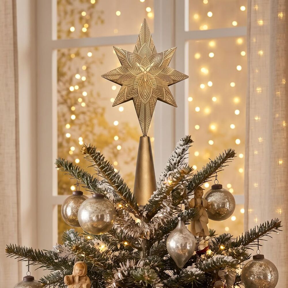 Brass Star Christmas Tree Topper 9x4 Gold Bethlehem Star Vintage Rustic Decor - Picture 2 of 6